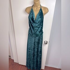 Vintage 90’s/Y2K Green Velvety WhimsyGoth 2 Piece Set LaceUp Top & Maxi Skirt M?